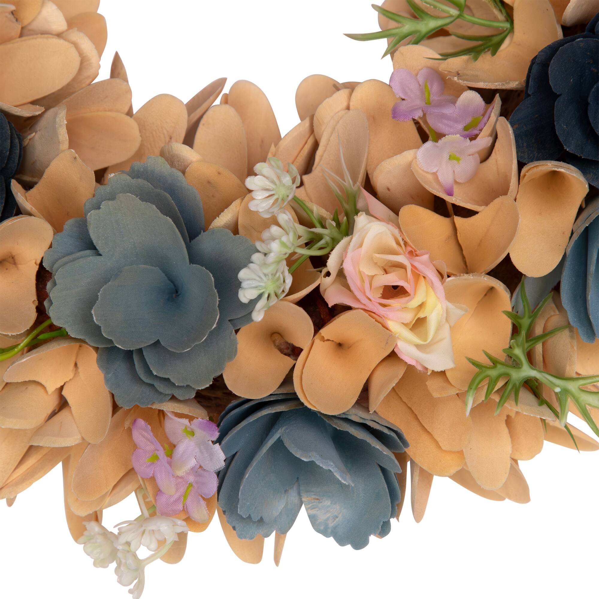 14" Wooden Spring Artificial Flowers Wreath
